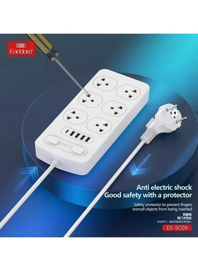 أيرلدوم مقبس طاقة 11 في 1، سلك تمديد بطول 2 متر مع قابس متعدد الوظائف في المملكة المتحدة، مقبس ثلاثي السنون مع 6 عصابة، 4 منافذ USB، منفذ واحد من النوع C، شريط توصيل كهربائي بطول 2 متر للمنزل والمطبخ والمكتب - Image 5