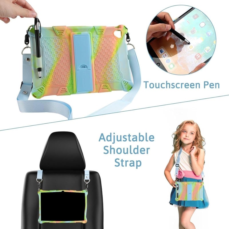 هايدو جراب 3 في 1 لجهاز Lenovo Tab M10 الجيل الثالث 2022 - مقاس 10.1 بوصة، جراب ناعم رفيع للأطفال، جراب سيليكون واقي مع حزام واحد وقلم واحد لجهاز لوحي طراز Tb-328 باللونين الوردي والأزرق المختلطين - Image 3