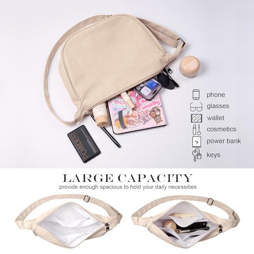 FITDON Corduroy Crescent Crossbody Bag for Women Men, Small Sling Hobos Crossbody Bag Dumpling Bag Crescent Purse with Adjustable Strap, Beige - Image 2