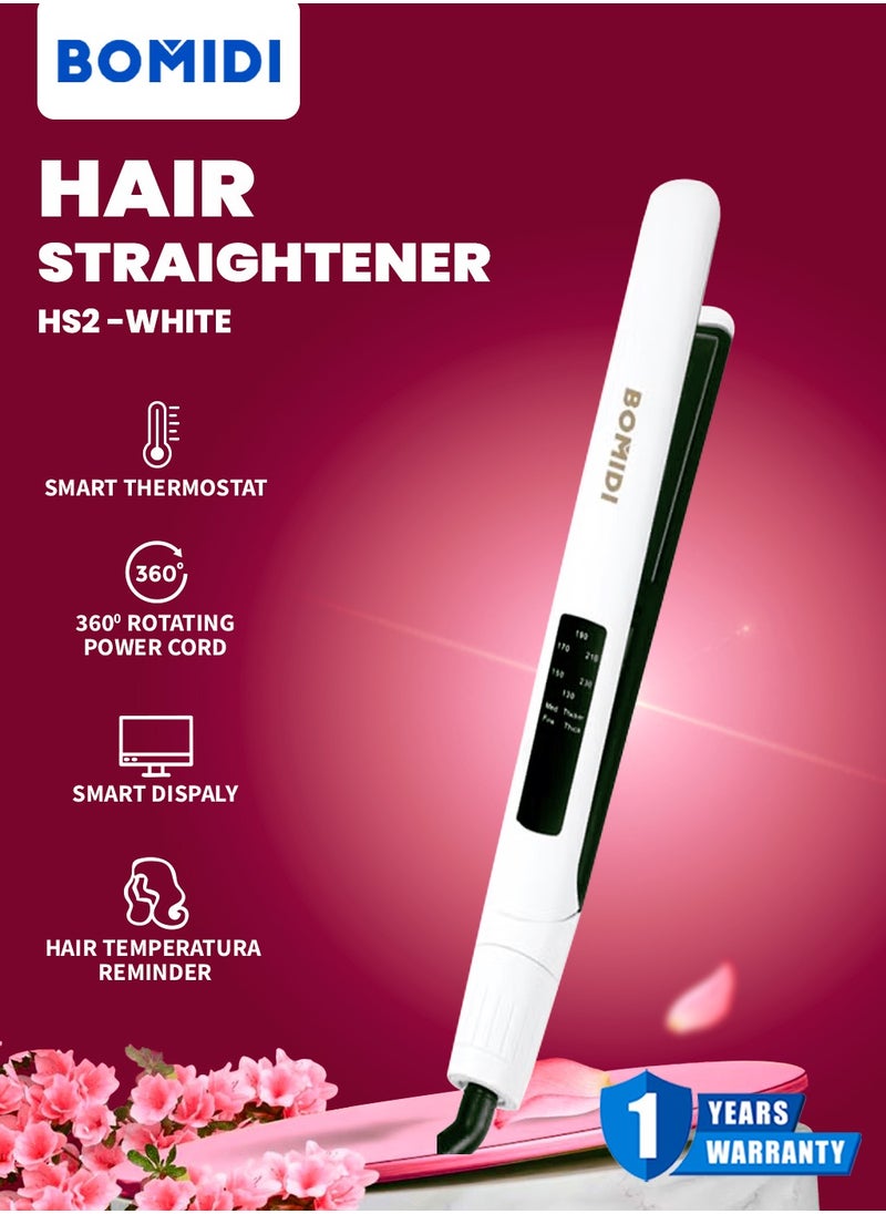 BOMIDI Hair Straightener With Bottom Rotation Gear Adjustment, Smart Thermostat, MCH Tech 15 Second Rapid Heating and Smart Display HS2  - White  - Image 2