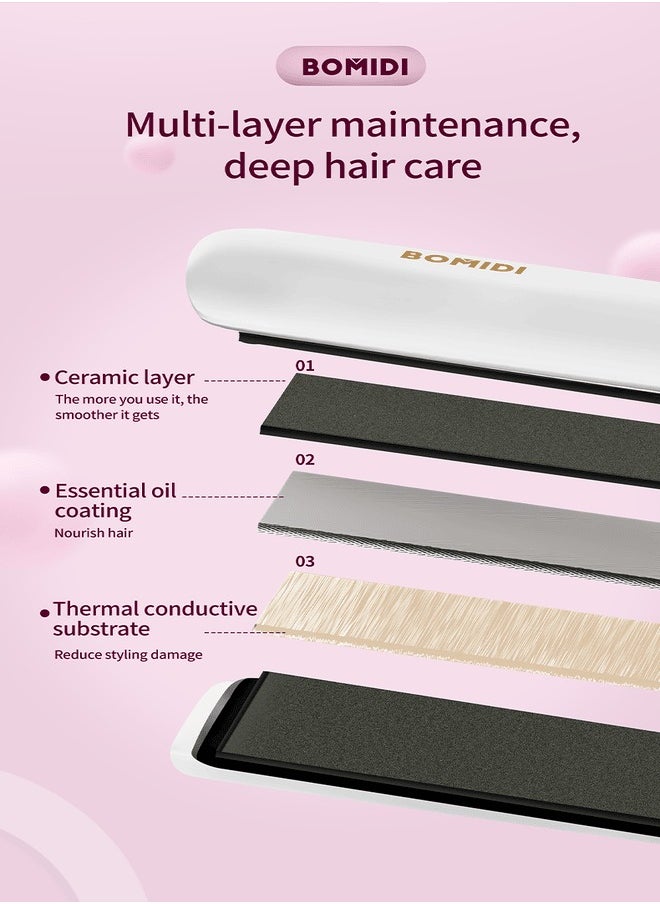 BOMIDI Hair Straightener With Bottom Rotation Gear Adjustment, Smart Thermostat, MCH Tech 15 Second Rapid Heating and Smart Display HS2  - White  - Image 4