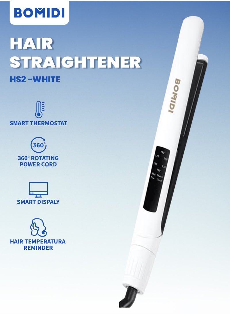 BOMIDI Hair Straightener With Bottom Rotation Gear Adjustment, Smart Thermostat, MCH Tech 15 Second Rapid Heating and Smart Display HS2  - White  - Image 1
