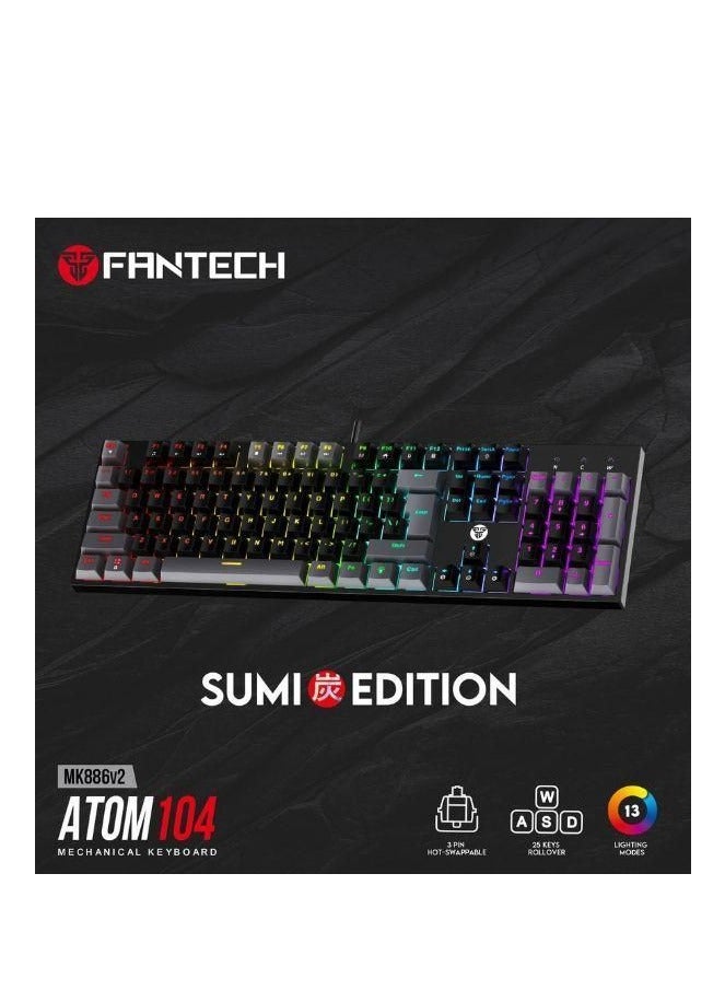 فانتيك MK886 V2 ATOM 104 SUMI EDITION لوحة مفاتيح ميكانيكية بمفتاح أحمر - Image 3