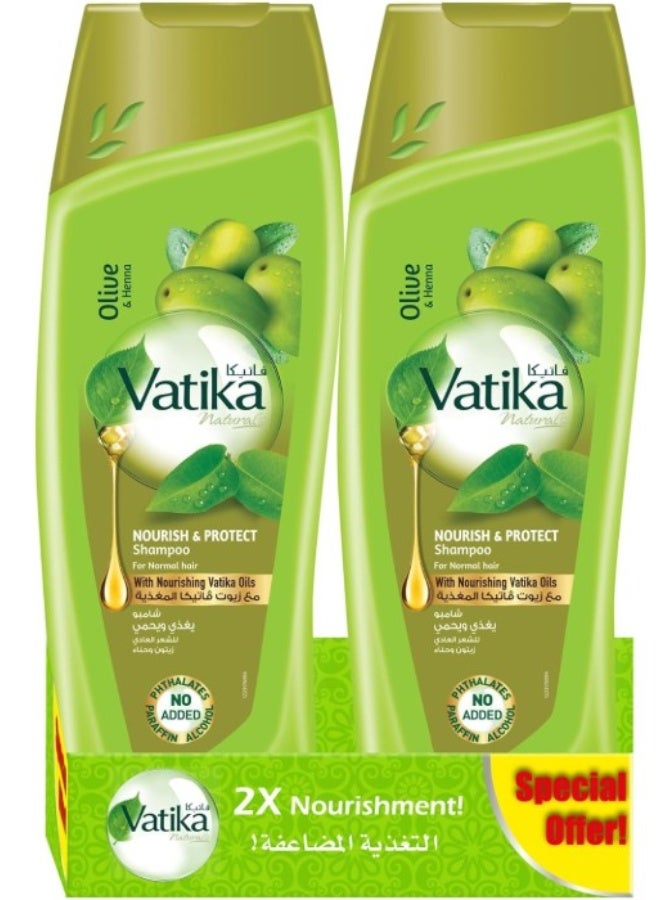 Vatika Naturals Nourish & Protect Shampoo (2x350ml) | Enriched with Olive & Henna Extracts | For Normal Hair | With Nourishing Vatika Oils | Super... - Image 1