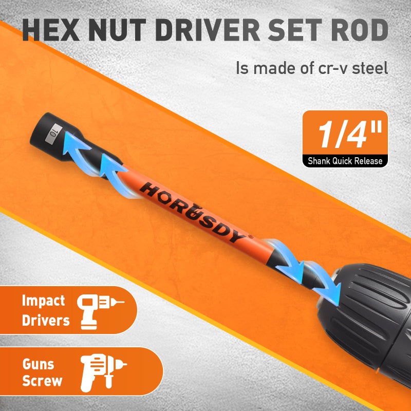 HORUSDY 59pcs Magnetic Nut Driver Set with 6-in-1 Ratcheting Screwdriver Handle, SAE & Metric 1/4 Inch Hex Shank Socket Set for Impact Drill with Quick-release Bit Holder and Extension Bar - Image 4