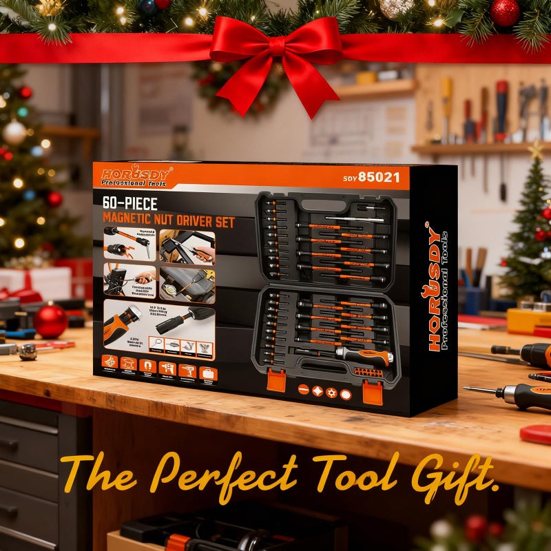 HORUSDY 59pcs Magnetic Nut Driver Set with 6-in-1 Ratcheting Screwdriver Handle, SAE & Metric 1/4 Inch Hex Shank Socket Set for Impact Drill with Quick-release Bit Holder and Extension Bar - Image 2