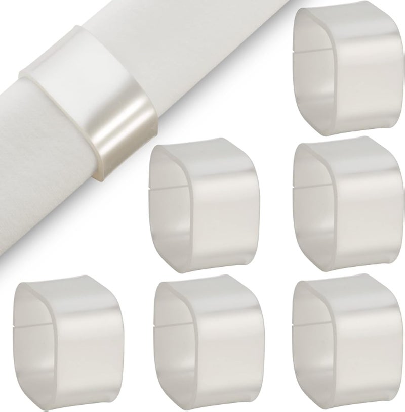 Pearl Napkin Rings | Elegant Square Napkin Rings | White | 6 PC