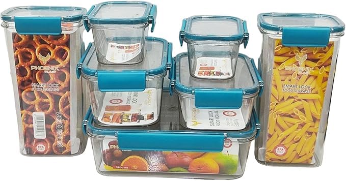 Phoenix Acrylic Refrigerator Food Storage Containers with Airtight Silicone-Edge Lids, Clear, 7-Piece Set, Multiple Capacities 400ml to 2800ml - Image 1