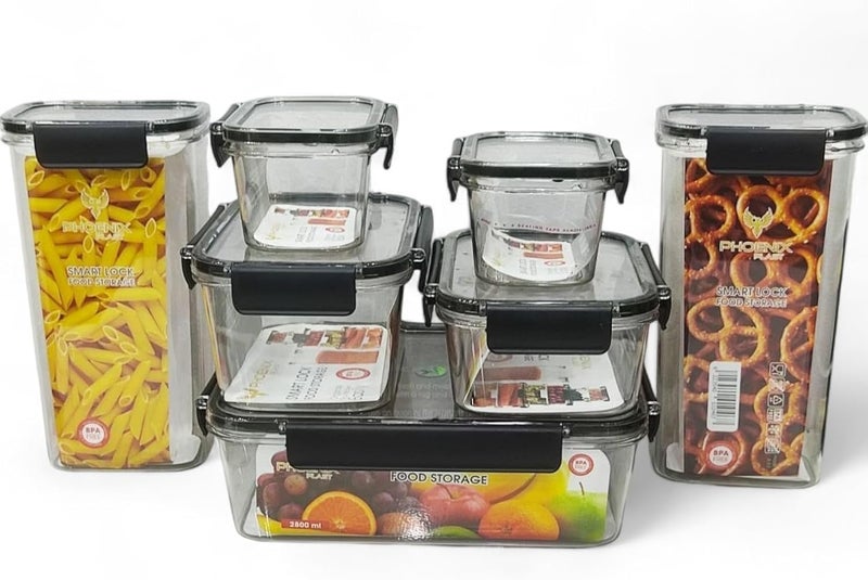 Phoenix Acrylic Refrigerator Food Storage Containers with Airtight Silicone-Edge Lids, Clear, 7-Piece Set, Multiple Capacities 400ml to 2800ml - Image 4