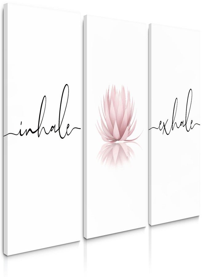 Pennclys Inhale Exhale Wall Art Zen Canvas Decor Yoga Lotus Wall Art Calming Meditation Artwork Pink Yoga Poster Zen Pictures Painting for Living Room Bedroom 12x16 Inch Ready to Hang Set of 3 - Image 1