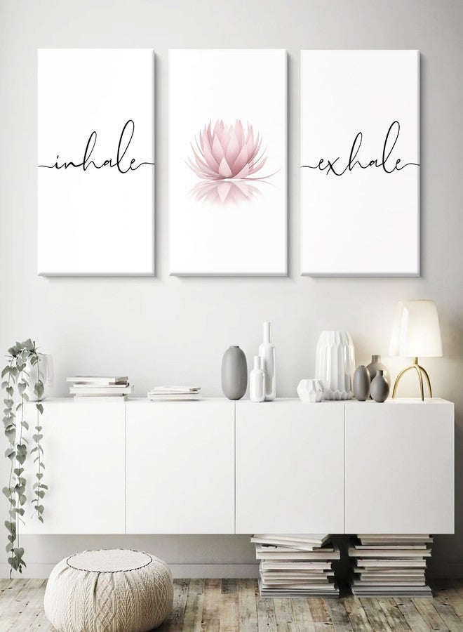Pennclys Inhale Exhale Wall Art Zen Canvas Decor Yoga Lotus Wall Art Calming Meditation Artwork Pink Yoga Poster Zen Pictures Painting for Living Room Bedroom 12x16 Inch Ready to Hang Set of 3 - Image 3