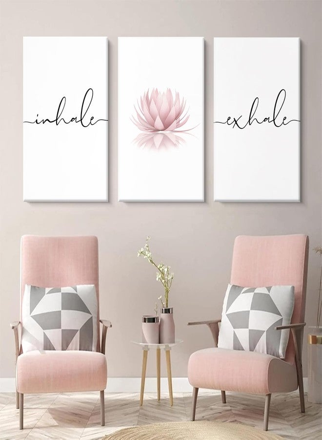 Pennclys Inhale Exhale Wall Art Zen Canvas Decor Yoga Lotus Wall Art Calming Meditation Artwork Pink Yoga Poster Zen Pictures Painting for Living Room Bedroom 12x16 Inch Ready to Hang Set of 3 - Image 4