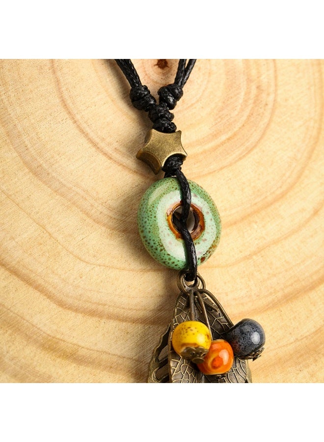 Goolsky Bohemian Ethnic Style Ceramic Pendant Necklace – Handmade Long Sweater Chain for Women, Retro/Vacation Wear - Image 5