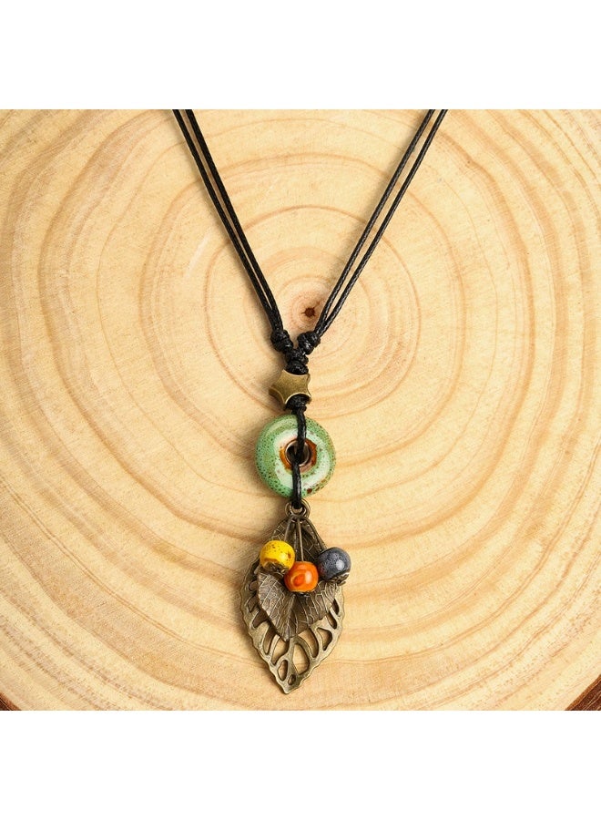 Goolsky Bohemian Ethnic Style Ceramic Pendant Necklace – Handmade Long Sweater Chain for Women, Retro/Vacation Wear - Image 3