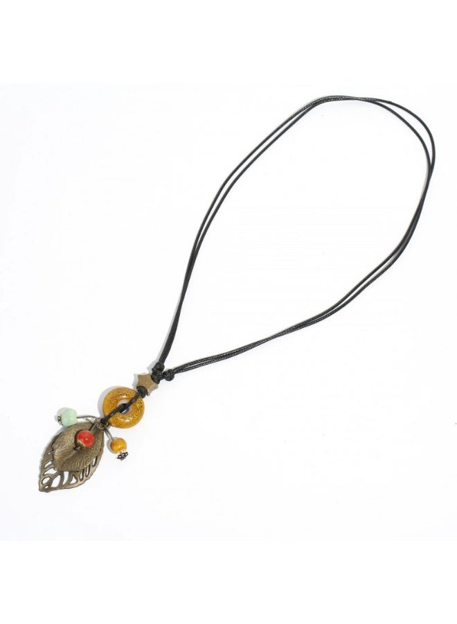 Goolsky Bohemian Ethnic Style Ceramic Pendant Necklace – Handmade Long Sweater Chain for Women, Retro/Vacation Wear - Image 1