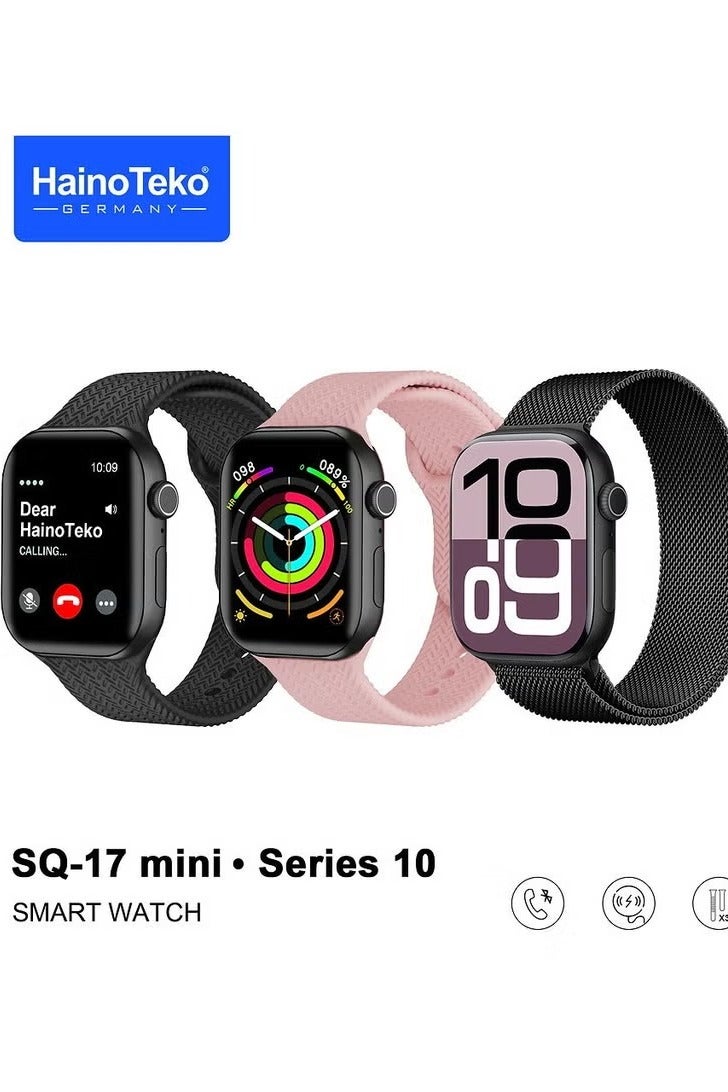Haino Teko Haino Teko SQ-17 Mini Smart Watch for Women – AMOLED Display, 3 Interchangeable Straps, Slim & Stylish Design – Black - Image 1