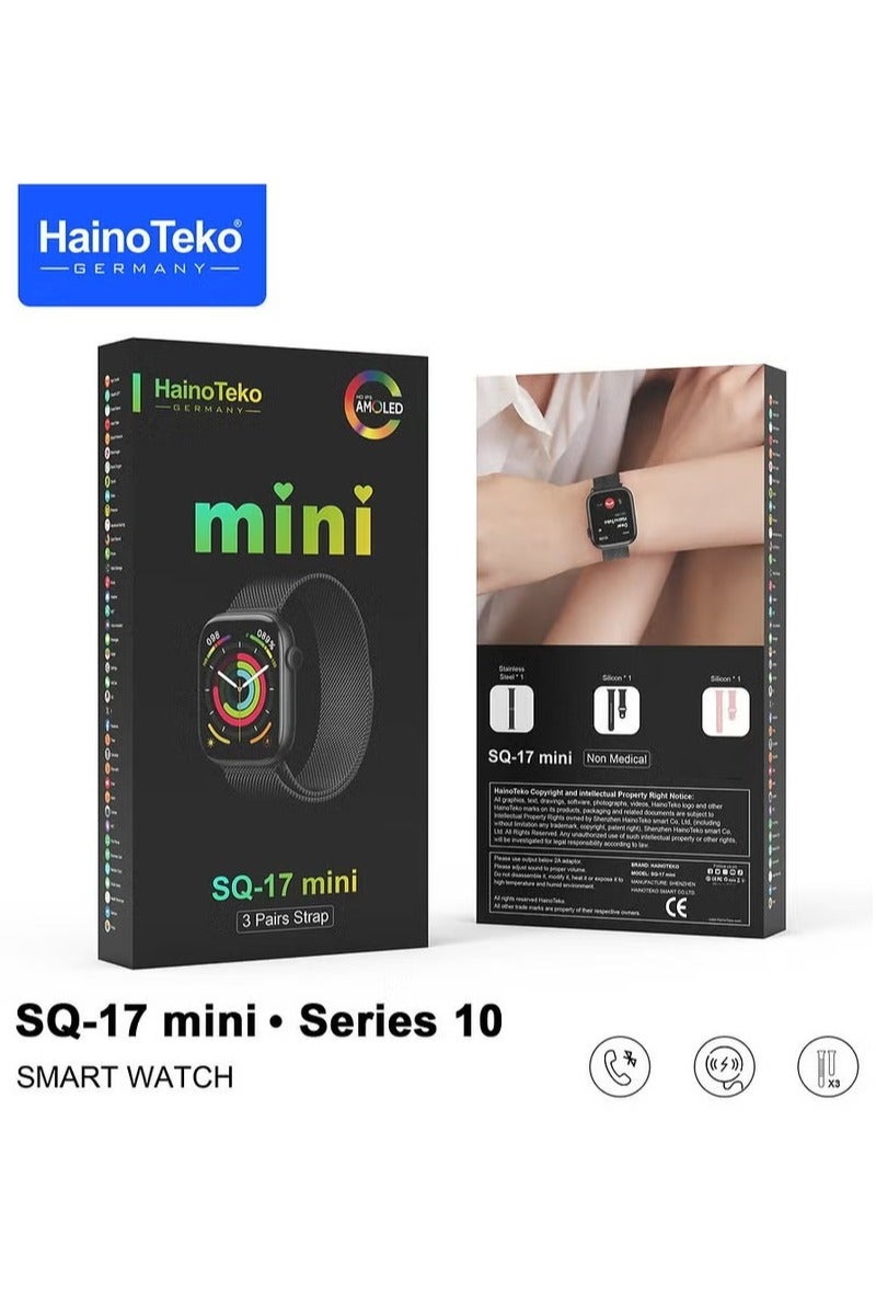 Haino Teko Haino Teko SQ-17 Mini Smart Watch for Women – AMOLED Display, 3 Interchangeable Straps, Slim & Stylish Design – Black - Image 2