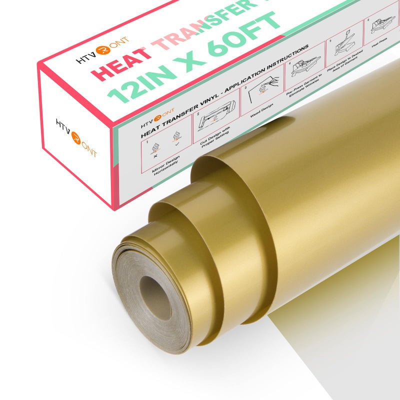 HTVRONT Heat Transfer Vinyl Gold Iron on Vinyl12 x 60FT Gold HTV Vinyl Roll Easy to Cut  Weed for Heat Vinyl Design