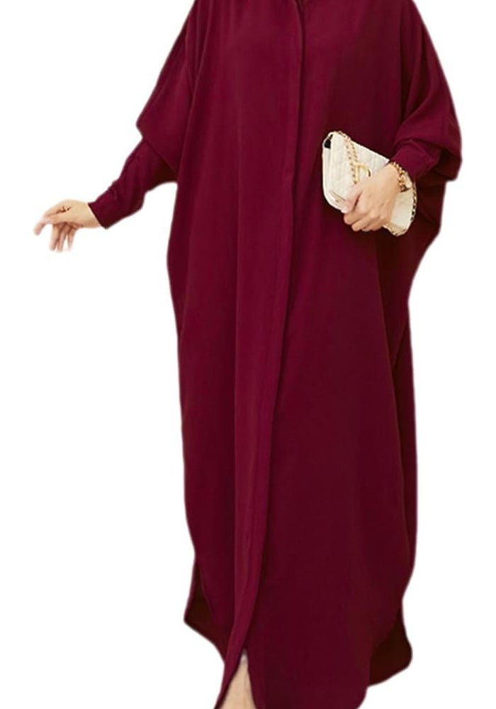 AWIBMK Claret Abaya for Women - Modest Full Cover Dubai Kaftan with Batwing Sleeves - Image 4