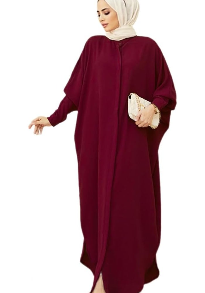 AWIBMK Claret Abaya for Women - Modest Full Cover Dubai Kaftan with Batwing Sleeves - Image 1