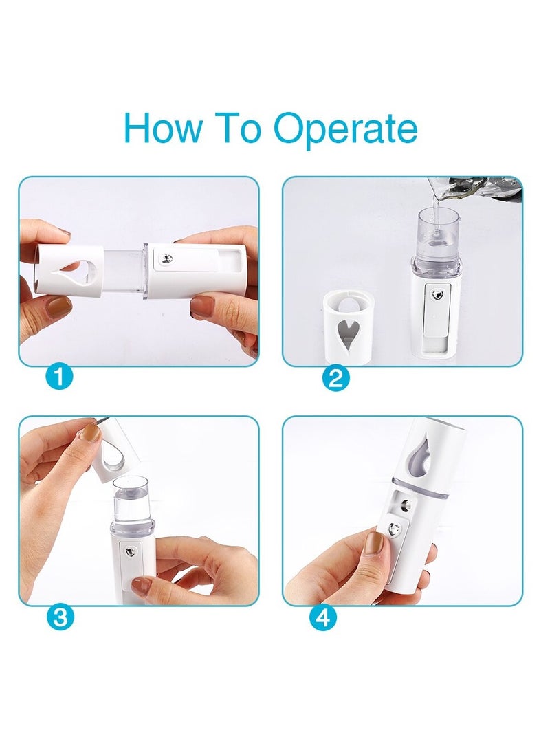 AROAQ Portable Nano Facial Mister, USB rechargeable Mini Facial Steamer, Facial Handy Mist Sprayer with Mirror Design on Top Nano negative ion cold spray for Skin Care & Facial Body Moisturized, (White) - Image 4