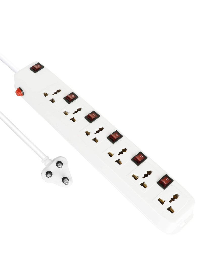 FEDUS FEDUS 5 Meter Long Extension Board Extension BoxSpike Guard 6 Socket 6 Switch Junction Box With SwitchExtension Cords CordSpike BusterExtension Board With Wire 6 Socket 6 Switch240 VoltsWhite  - Image 1