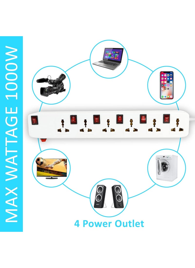 FEDUS FEDUS 5 Meter Long Extension Board Extension BoxSpike Guard 6 Socket 6 Switch Junction Box With SwitchExtension Cords CordSpike BusterExtension Board With Wire 6 Socket 6 Switch240 VoltsWhite  - Image 2
