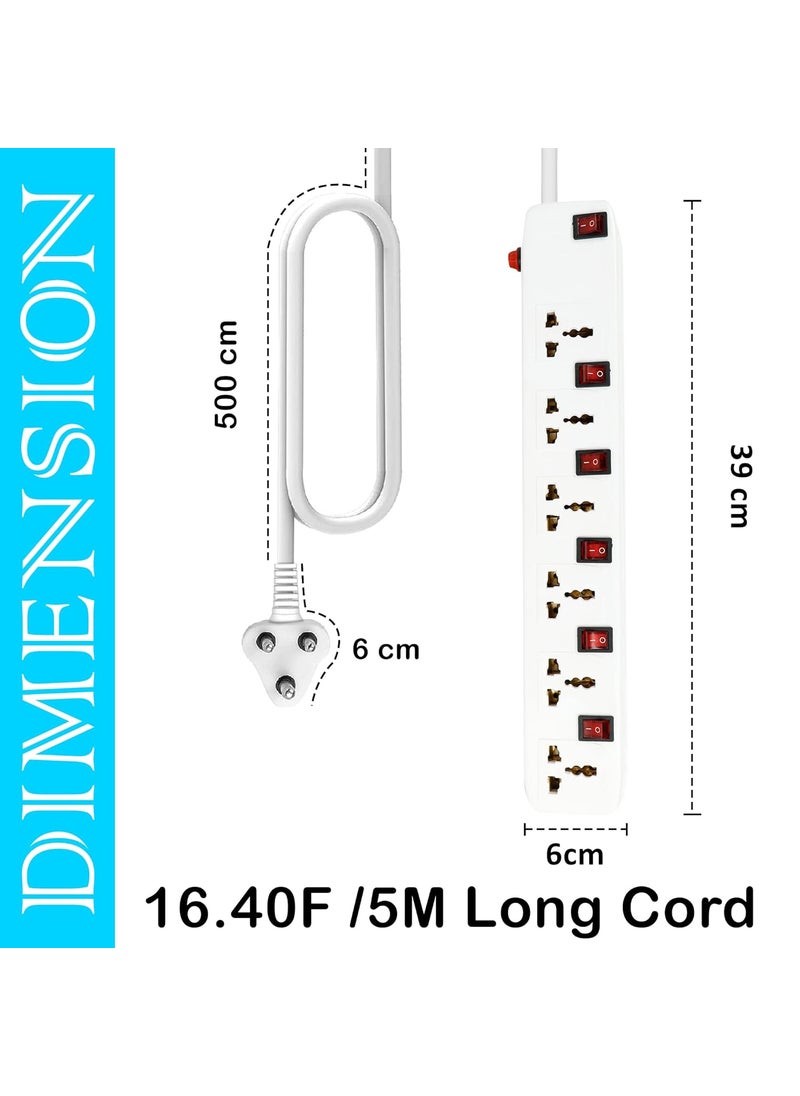 FEDUS FEDUS 5 Meter Long Extension Board Extension BoxSpike Guard 6 Socket 6 Switch Junction Box With SwitchExtension Cords CordSpike BusterExtension Board With Wire 6 Socket 6 Switch240 VoltsWhite  - Image 4