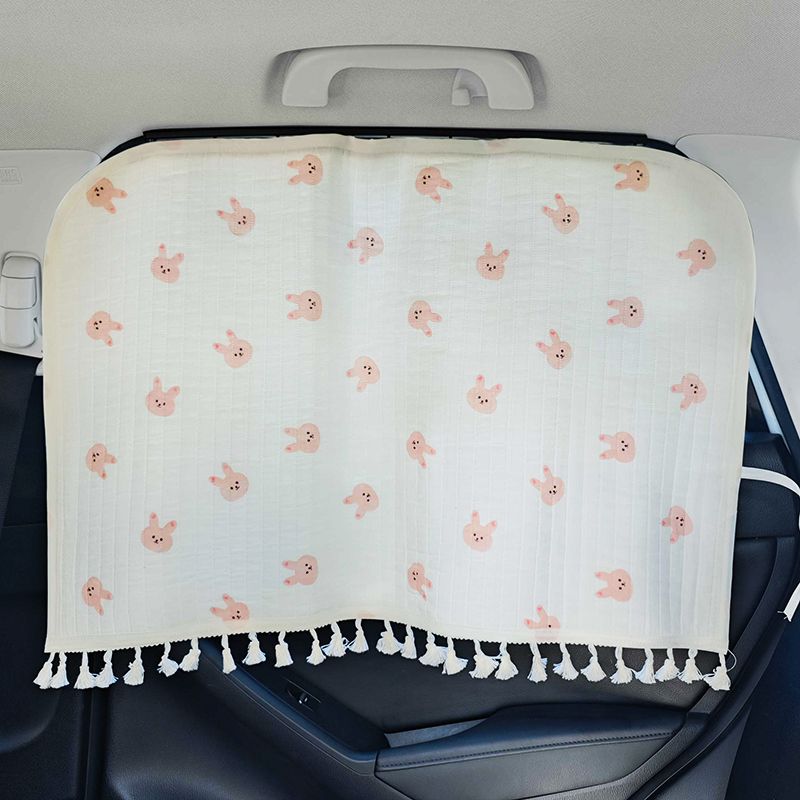 Embedded Track Car Window Sunshade for Babies – Pure Cotton, UV Protection, Cute Bear & Bunny Designs