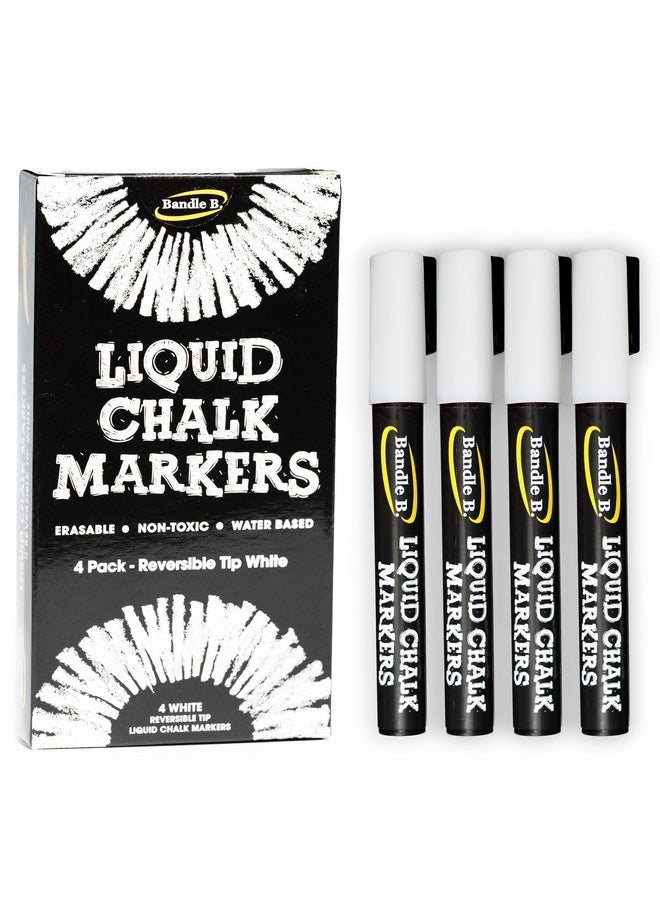 Bandle B. 4-Pack White Erasable Chalk Markers - Non-Toxic, Water-Based, Reversible Tips For Kids & Adults, Glass & Chalkboards  - Image 1