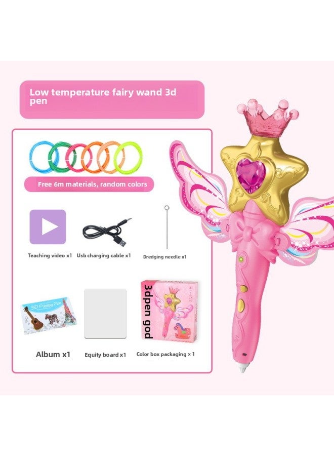 Children's 3D Printing Pen Fairy Stick Student Graffiti Low Temperature Plug-in Drawing 3D Stereo Pen Girl Toy-Color:Fairy Stick 3D Pen [with 18 M Consumables]] - Image 1
