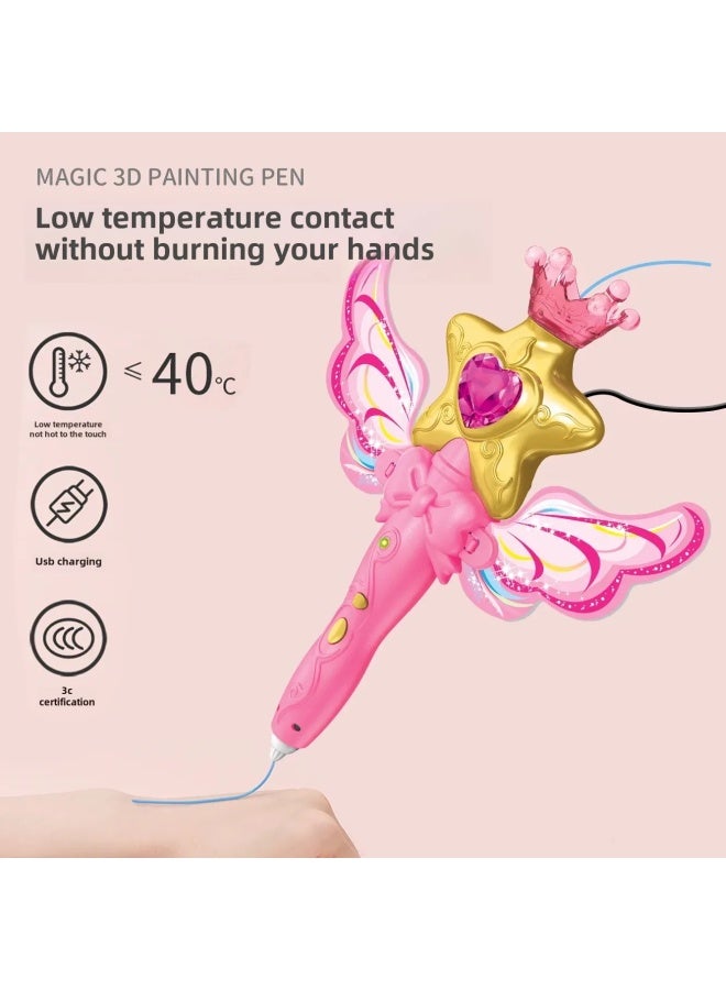 Children's 3D Printing Pen Fairy Stick Student Graffiti Low Temperature Plug-in Drawing 3D Stereo Pen Girl Toy-Color:Fairy Stick 3D Pen [with 18 M Consumables]] - Image 3