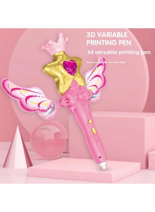 Children's 3D Printing Pen Fairy Stick Student Graffiti Low Temperature Plug-in Drawing 3D Stereo Pen Girl Toy-Color:Fairy Stick 3D Pen [with 18 M Consumables]] - Image 5
