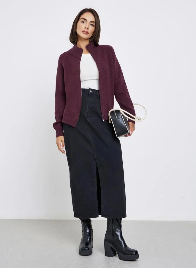 Styli Burgundy Regular Fit Zip-Up Sweater