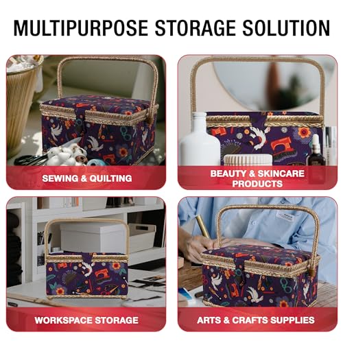 SINGER Sewing Basket with Sewing Kit, Needles, Thread, Scissors, and Notions- Purple - Image 3