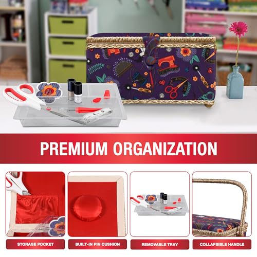 SINGER Sewing Basket with Sewing Kit, Needles, Thread, Scissors, and Notions- Purple - Image 2