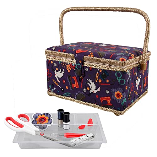 SINGER Sewing Basket with Sewing Kit, Needles, Thread, Scissors, and Notions- Purple - Image 1