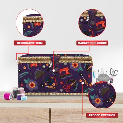 SINGER Sewing Basket with Sewing Kit, Needles, Thread, Scissors, and Notions- Purple - Image 5
