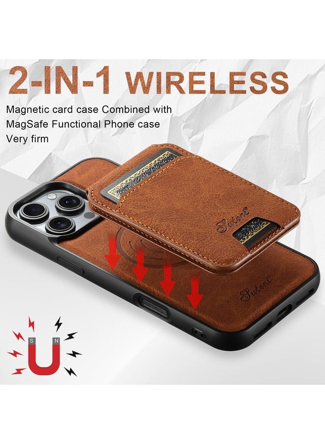 Suteni Case For iPhone 16 Pro Max H16 Litchi Texture Leather Detachable Wallet Back Phone Case - Image 5