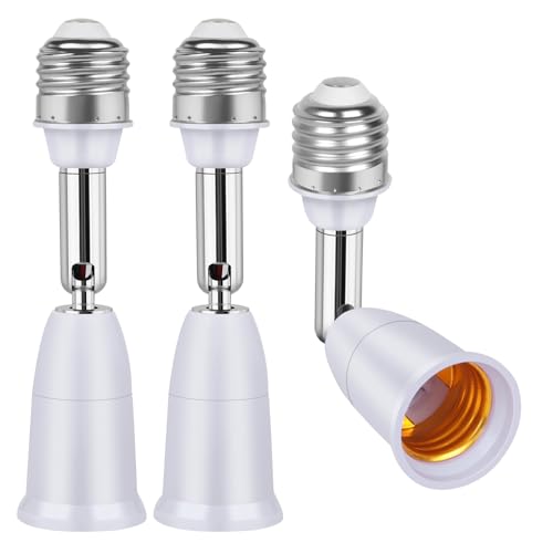 MIKWOAB 3 Pack Light Socket Extender, E26/E27 4.5 Inch Light Socket Extension, Vertical 180°Horizontal 350° Adjustable Medium Screw Base Light Bulb Extension Socket - Image 1
