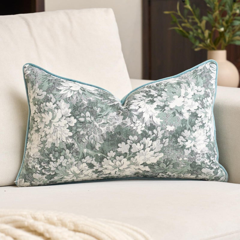 Alerfa Light Blue Neutral Floral Pillow Cover 12 x 20 Inch, Vintage Chenille Rectangle Couch Pillow Cover Soft Decorative Farmhouse Accent Pillowcase for Living Room Bedroom - Image 1