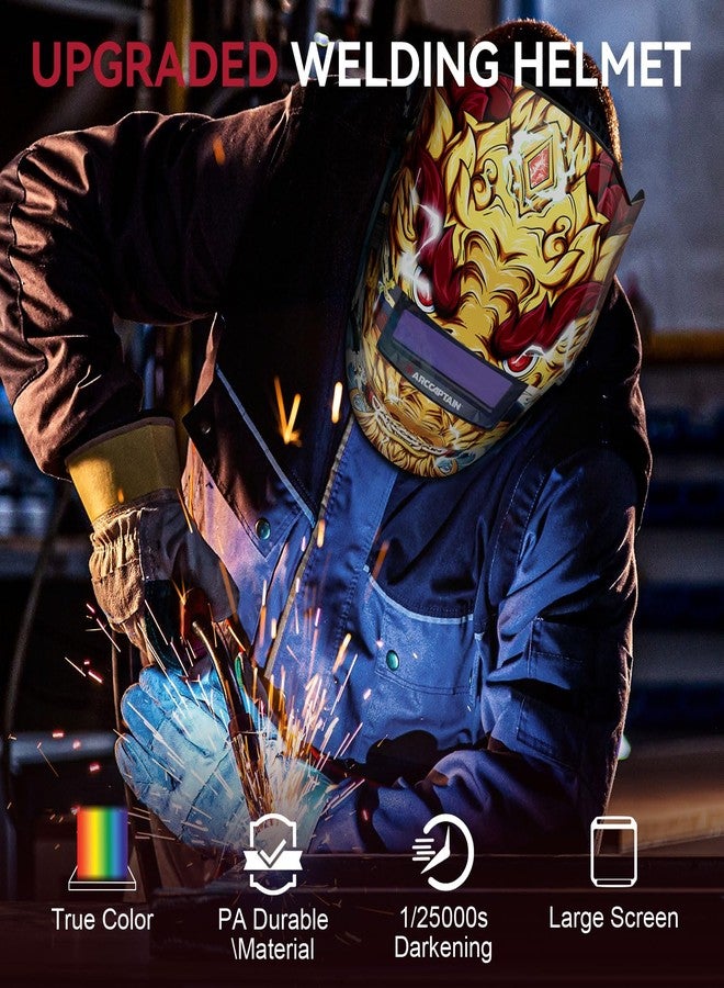 ARCCAPTAIN True Color Welding Helmet, 4 Arc Sensor Auto Darkening Welding Hood, Solar Powered Welding Mask, 1/1/1/1 Top Optical Clarity Welder Helmet, Wide Shade 4/9-13 for TIG MIG ARC, Dragon - Image 4