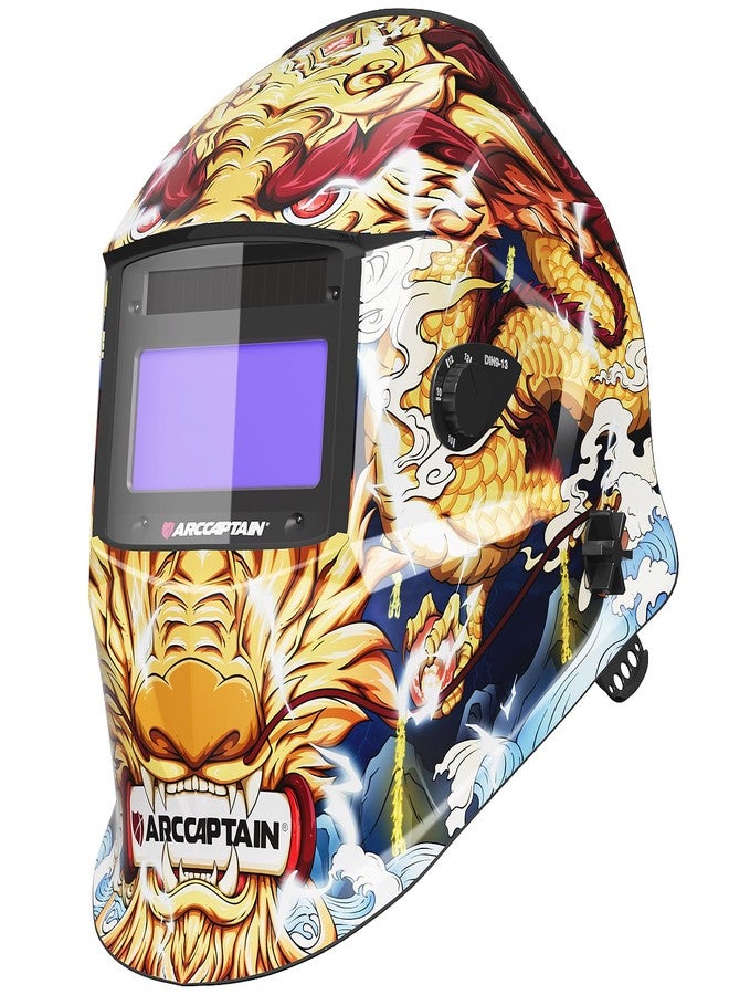 ARCCAPTAIN True Color Welding Helmet, 4 Arc Sensor Auto Darkening Welding Hood, Solar Powered Welding Mask, 1/1/1/1 Top Optical Clarity Welder Helmet, Wide Shade 4/9-13 for TIG MIG ARC, Dragon - Image 1