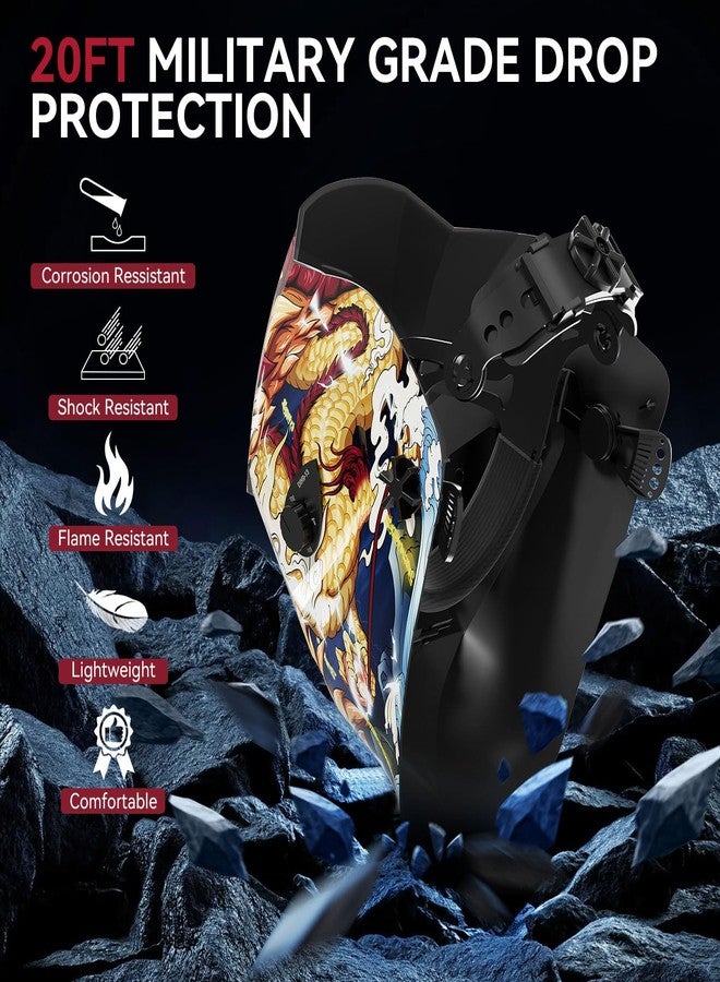 ARCCAPTAIN True Color Welding Helmet, 4 Arc Sensor Auto Darkening Welding Hood, Solar Powered Welding Mask, 1/1/1/1 Top Optical Clarity Welder Helmet, Wide Shade 4/9-13 for TIG MIG ARC, Dragon - Image 2