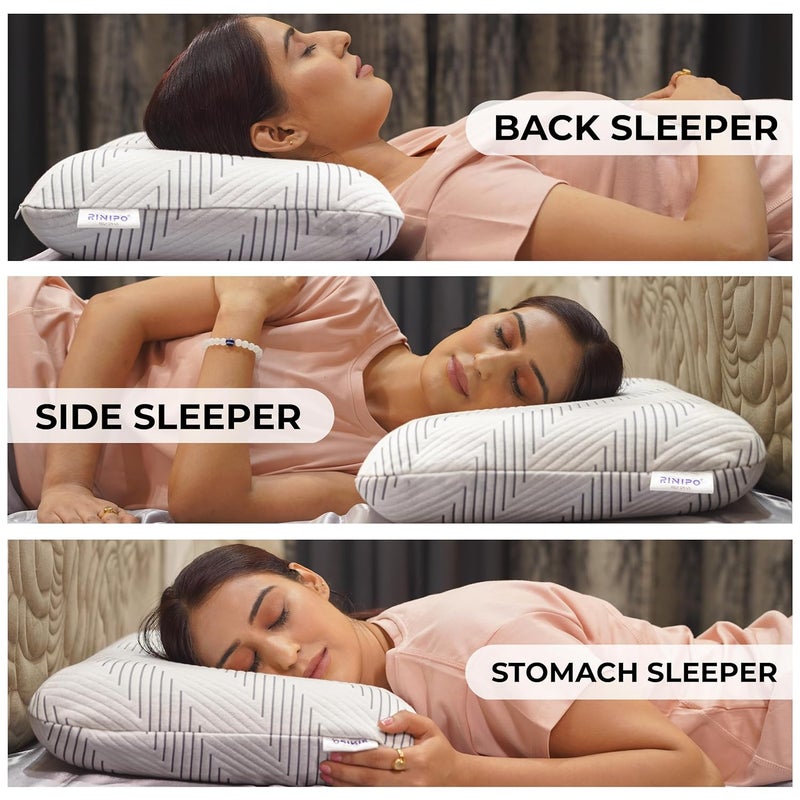 RINIPO Memory Foam Sleeping PillowOrthopedic NeckHeadBackShoulder Pain ReliefBedTravelSuitable for SideBackStomach SleepersQueen Size 22x15x4 InchesGreyPack of 1Washable Zipper Cover - Image 2