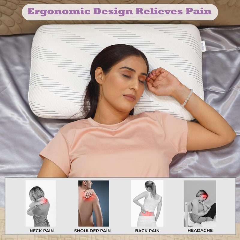RINIPO Memory Foam Sleeping PillowOrthopedic NeckHeadBackShoulder Pain ReliefBedTravelSuitable for SideBackStomach SleepersQueen Size 22x15x4 InchesGreyPack of 1Washable Zipper Cover - Image 3