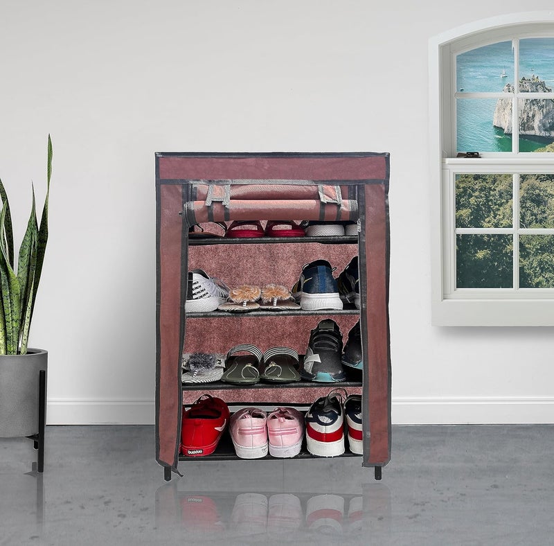 PHILOSHOP PHILOSHOP Premium 4Tiers Shoe RackMultipurpose Storage Rack with Dustproof Cover Iron Pipes Non Woven Fabric Plastic Connector - Image 1