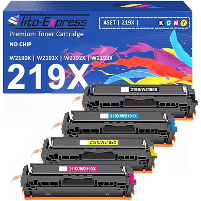 219X 219A XL TONER COMPATIBLE REPLACEMENT FOR HP COLOR LASERJET PRO 3202DW 3202DN MFP 3302FDNG 3302FDWG 3302SDWG 3302FDN 3302FDW 3302SDW TONER FOR HP W2190X SET BLACK, MAGENTA, YELLOW, CYAN 4-PACK - Image 1