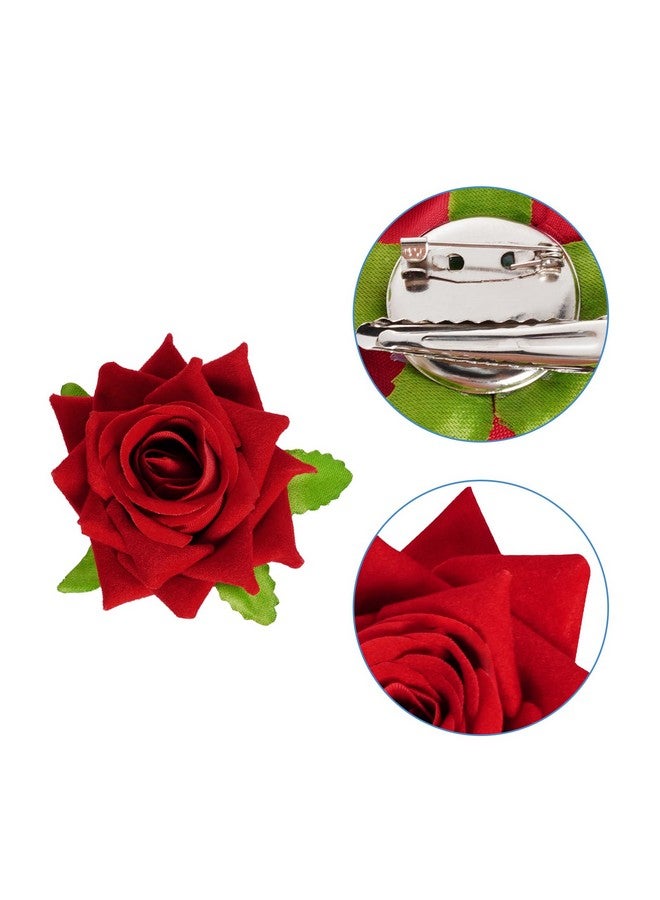 Topbuti Rose Flower Hair Clip Fabric Rose Hairpin Rose Brooch Floral Clips 3 Pcs Mexican Hair Flowers Pin Up Headpieces Flamenco Dancer Hair Accessories For Women Girls Wedding Mother'S Day (Red)  - Image 3