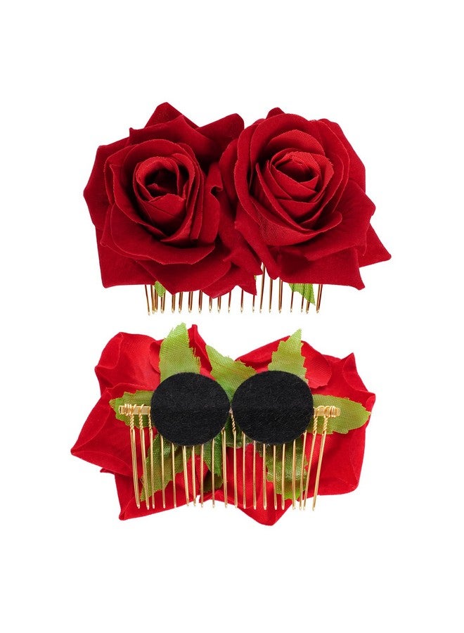 Topbuti Rose Flower Hair Clip Fabric Rose Hairpin Rose Brooch Floral Clips 3 Pcs Mexican Hair Flowers Pin Up Headpieces Flamenco Dancer Hair Accessories For Women Girls Wedding Mother'S Day (Red)  - Image 4